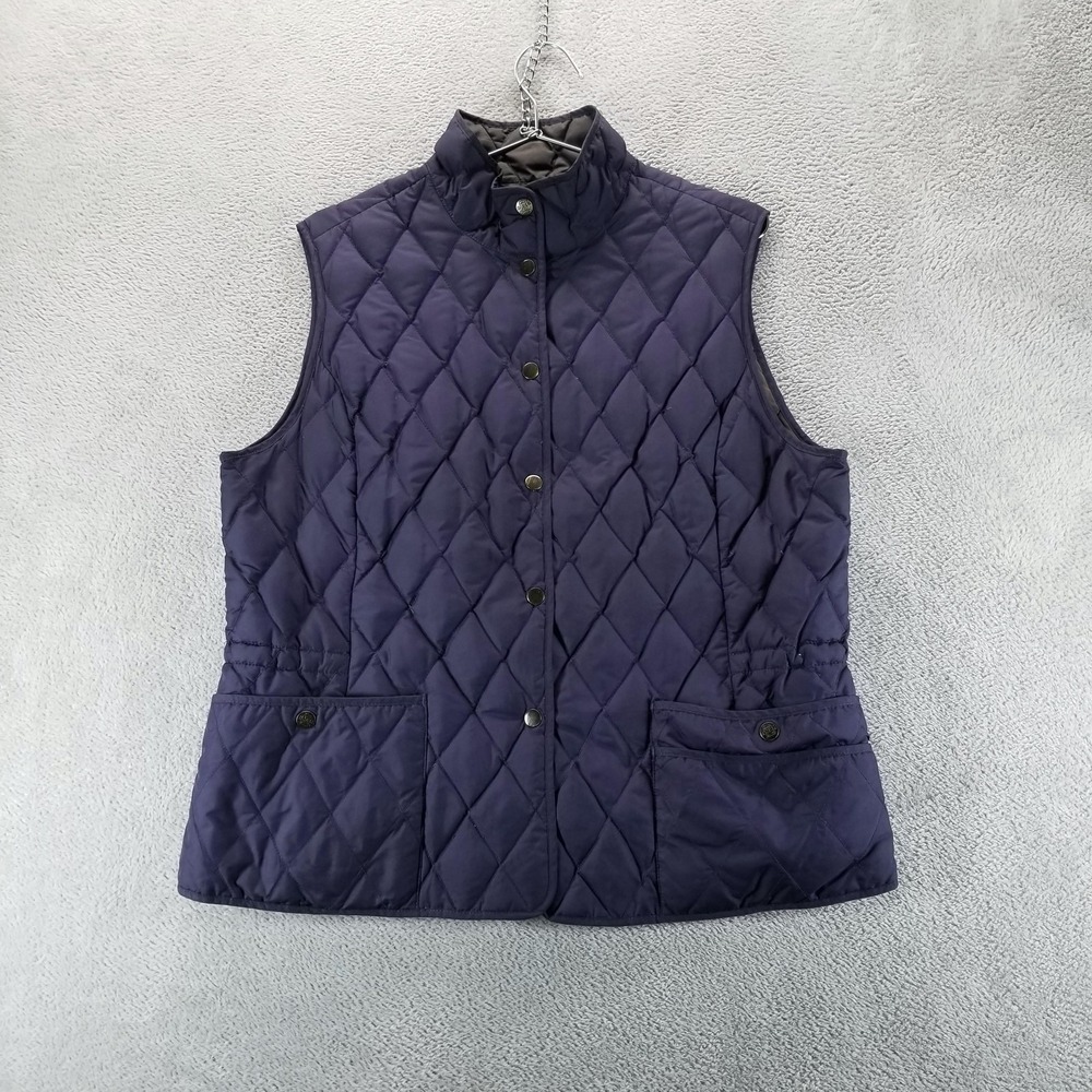 Eddie Bauer Vest Womens XL Blue EB550 Quilted Goose Down Puffer Snap Outdoor